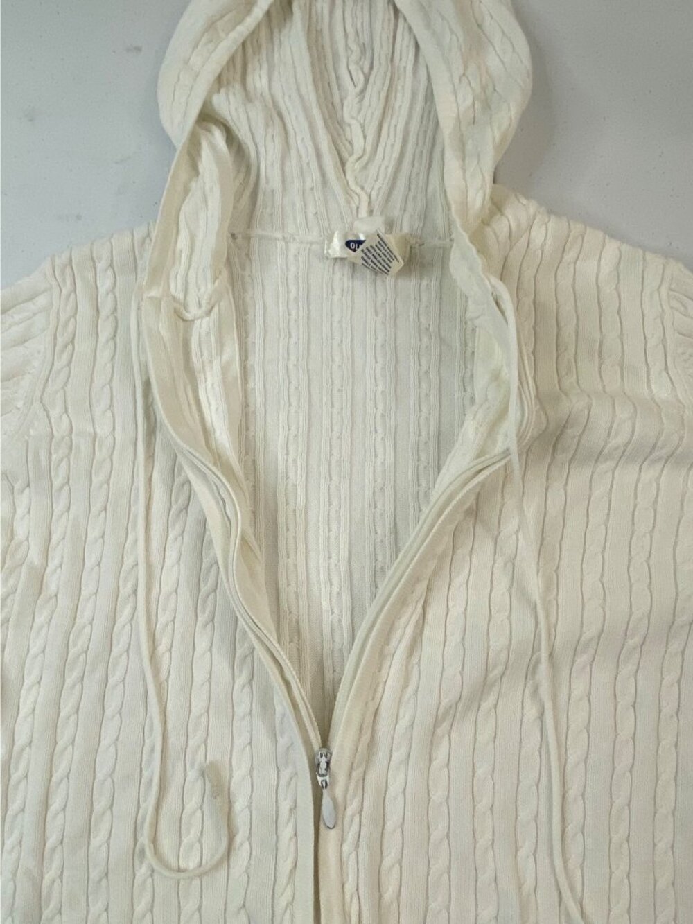 Old Navy Cable Knit Hoodie XS White Zip Up Cotton Sweater Womens - Picture 5 of 9